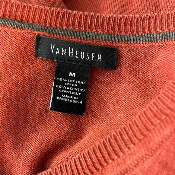 Van Heusen Orange Solid Long Sleeve V-Neck Sweater Pullover Men Size Medium - Picture 4 of 5